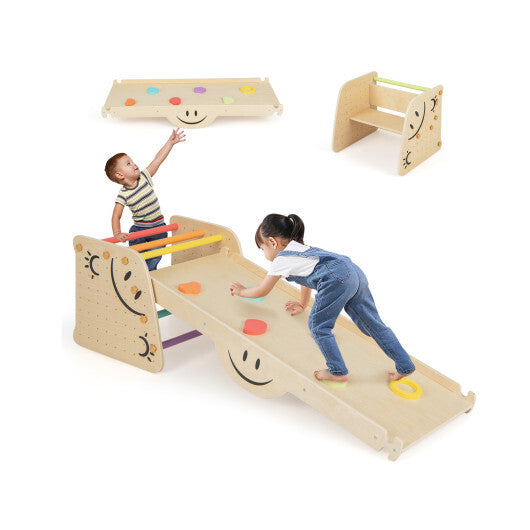 Wooden Climbing Toy Triangle Climber Set with Seesaw-Multicolor LuxuryLifeWay Online Store