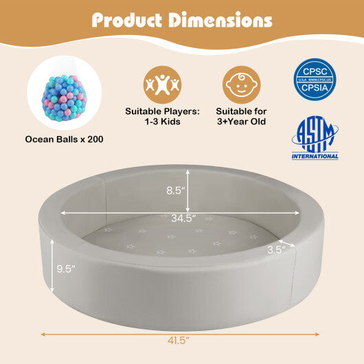 42.5 Inch Round Foam Ball Pits with 25D Sponge Filling and Washable PU Cover for Toddlers-Gray LuxuryLifeWay Online Store