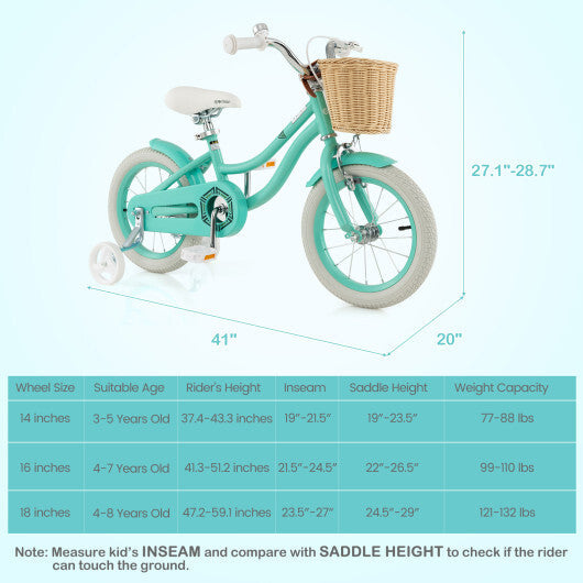 14-Inch Kids Bike with Training Wheels and Adjustable Handlebar Seat-Green - Color: Green LuxuryLifeWay Online Store