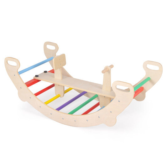 4-in-1 Multifunctional Wooden Climbing Toys with Rocker and Crawling Tunnel-Multicolor LuxuryLifeWay Online Store