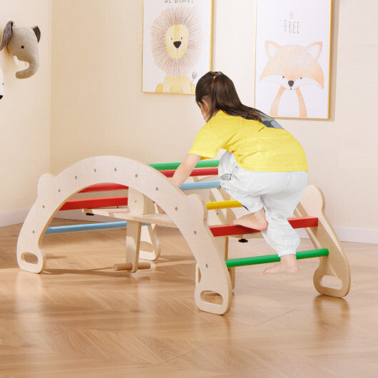 4-in-1 Multifunctional Wooden Climbing Toys with Rocker and Crawling Tunnel-Multicolor LuxuryLifeWay Online Store