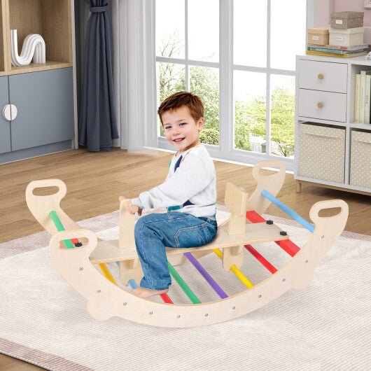4-in-1 Multifunctional Wooden Climbing Toys with Rocker and Crawling Tunnel-Multicolor LuxuryLifeWay Online Store