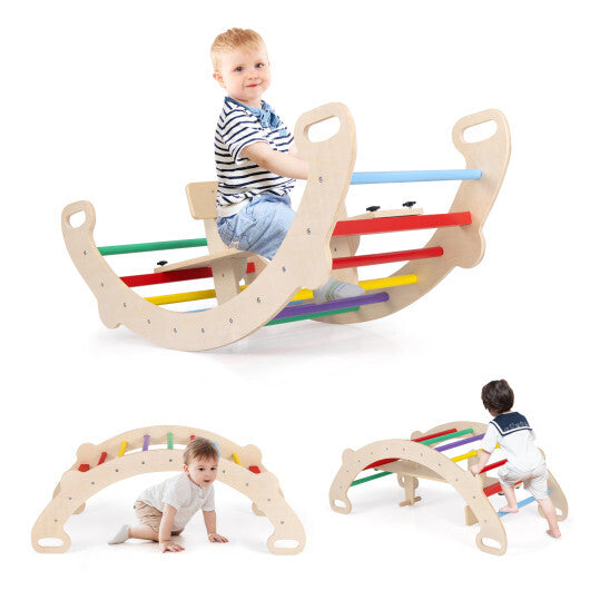 4-in-1 Multifunctional Wooden Climbing Toys with Rocker and Crawling Tunnel-Multicolor LuxuryLifeWay Online Store
