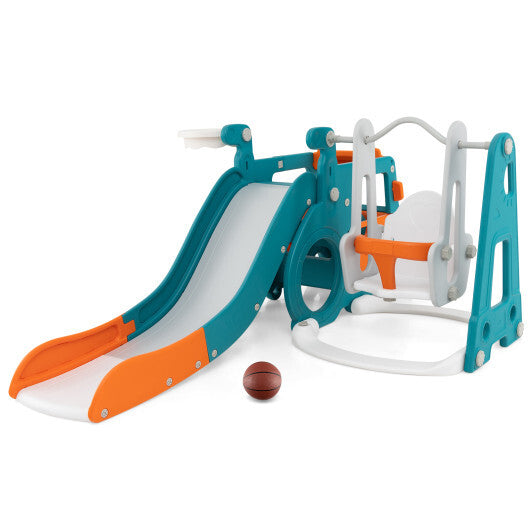 5-in-1 Kids Slide and Swing Set with Mini Bus and Basketball Hoop-Multicolor LuxuryLifeWay Online Store