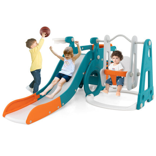 5-in-1 Kids Slide and Swing Set with Mini Bus and Basketball Hoop-Multicolor LuxuryLifeWay Online Store