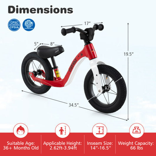 12-Inch Balance Bike with Adjustable Seat and Rotatable Handlebar for Over 36 Months Old-Green LuxuryLifeWay Online Store
