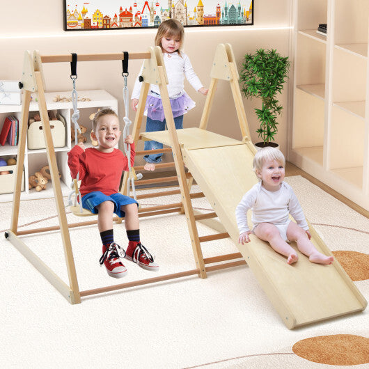 5-in-1 Indoor Jungle Gym Foldable Climber Playset with Fun Slide and Adjustable Swing LuxuryLifeWay Online Store