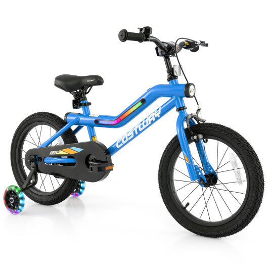 16 Inch Kids Bike LED Lighted Adjustable with Training Wheels for 4-7 Years Old Kids-16 inches - Color: Navy - Size: 16 inches LuxuryLifeWay Online Store
