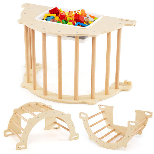 8 in 1 Climbing Arch Sensory Table with Collapsible Storage Bin for Kids-Natural LuxuryLifeWay Online Store