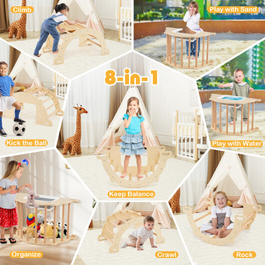 8 in 1 Climbing Arch Sensory Table with Collapsible Storage Bin for Kids-Natural LuxuryLifeWay Online Store