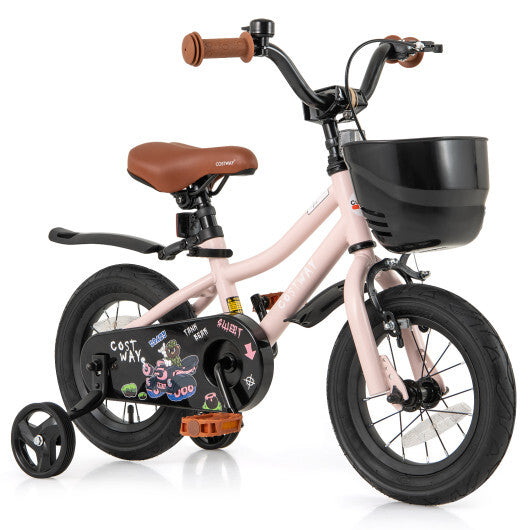 12 Inch Kids Bike with Helmet Protective Set Black & Pink LuxuryLifeWay Online Store