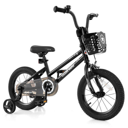 14 Inch Kids Bike with Basket and Training Wheels for Children Aged 4-5 Years Old - Color: Black - Size: 14 inches LuxuryLifeWay Online Store