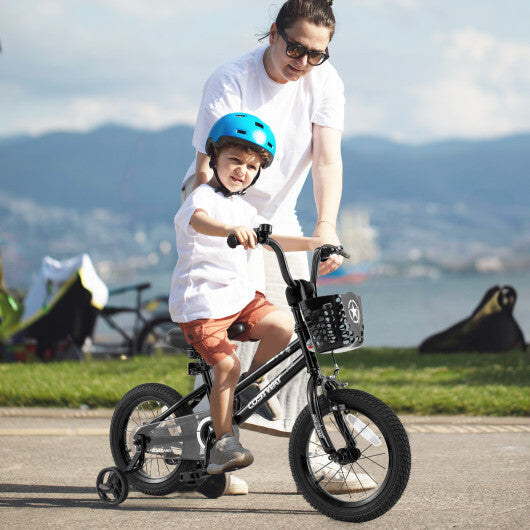 14 Inch Kids Bike with Basket and Training Wheels for Children Aged 4-5 Years Old - Color: Black - Size: 14 inches LuxuryLifeWay Online Store