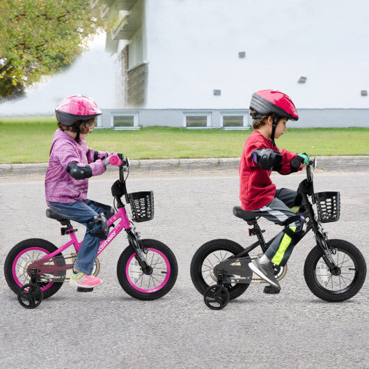 14 Inch Kids Bike with Basket and Training Wheels for Children Aged 4-5 Years Old - Color: Black - Size: 14 inches LuxuryLifeWay Online Store