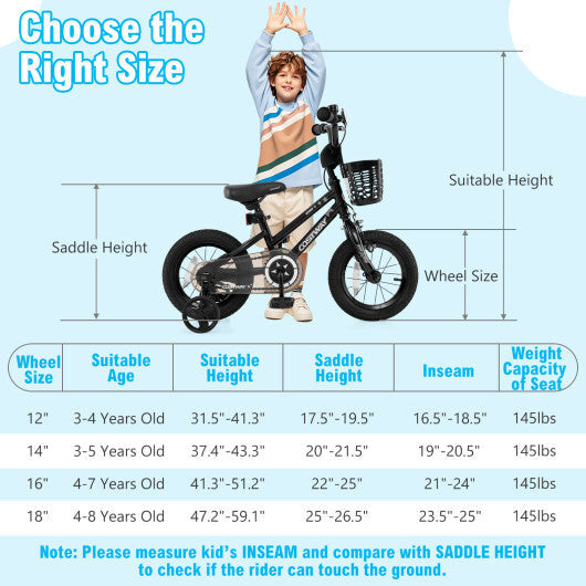 14 Inch Kids Bike with Basket and Training Wheels for Children Aged 4-5 Years Old - Color: Black - Size: 14 inches LuxuryLifeWay Online Store