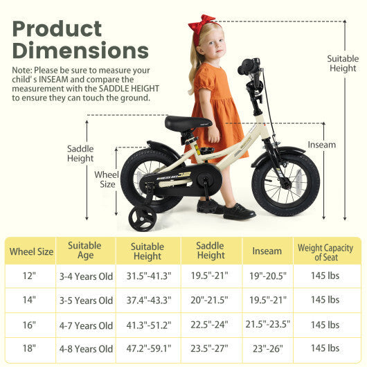 12 Inches Kids Bike Sport Bicycle with Removable Training Wheels - Size: 12 inches LuxuryLifeWay Online Store
