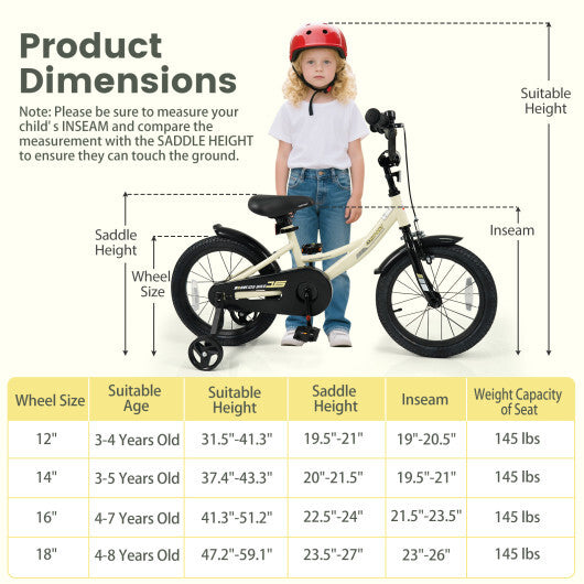 16 Inches Kids Bike Sport Bicycle with Removable Training Wheels - Size: 16 inches LuxuryLifeWay Online Store