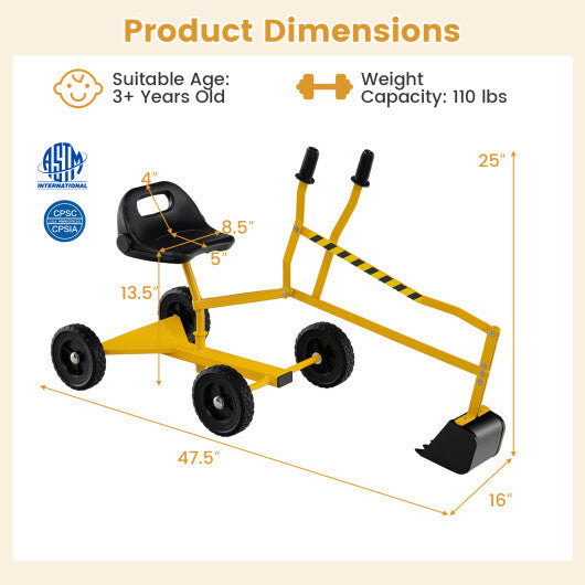 Sand Digger for Kids Sandbox Toy Digger with 2-Handed Controls and Flexible Shovel-Yellow LuxuryLifeWay Online Store