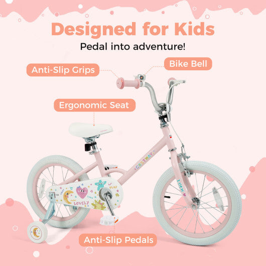 16 Inch Kids Bike Adjustable for 3-8 Years Old Children Pink - Stars & Moon - Color: Pink - Size: 16 inches LuxuryLifeWay Online Store