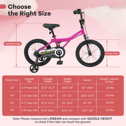 16-Inch Kids Bike with Removable Training Wheels Pink-Brave Hero - Size: 16 inches LuxuryLifeWay Online Store