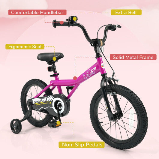16-Inch Kids Bike with Removable Training Wheels Pink-Brave Hero - Size: 16 inches LuxuryLifeWay Online Store