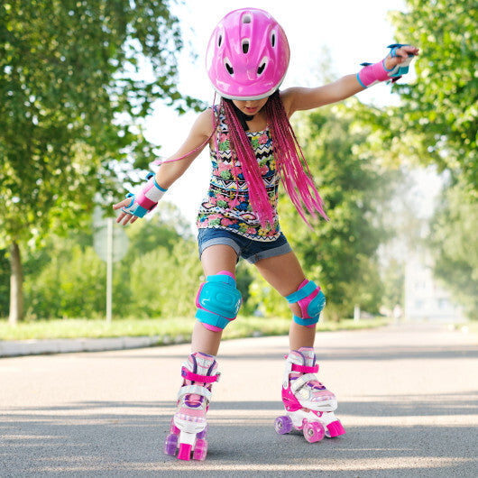 Kids Roller Skates 4 Sizes Adjustable Quad Skates with Light-up Wheels and Safety Protection-Rose Red LuxuryLifeWay Online Store