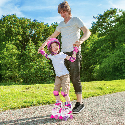 Kids Roller Skates 4 Sizes Adjustable Quad Skates with Light-up Wheels and Safety Protection-Rose Red LuxuryLifeWay Online Store