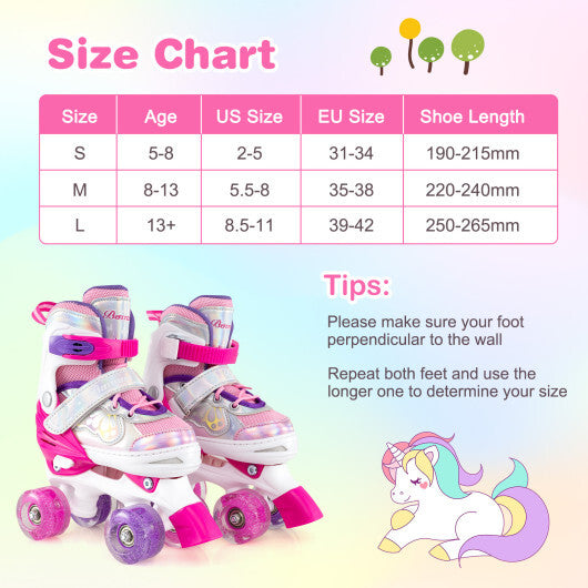 Kids Roller Skates 4 Sizes Adjustable Quad Skates with Light-up Wheels and Safety Protection-Rose Red LuxuryLifeWay Online Store