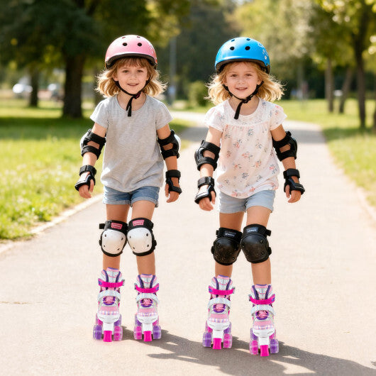 Kids Roller Skates 4 Sizes Adjustable Quad Skates with Light-up Wheels and Safety Protection-Rose Red LuxuryLifeWay Online Store