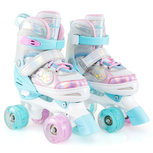 Kids Roller Skates 4 Sizes Adjustable Quad Skates with Light-up Wheels and Safety Protection-Rose Red LuxuryLifeWay Online Store