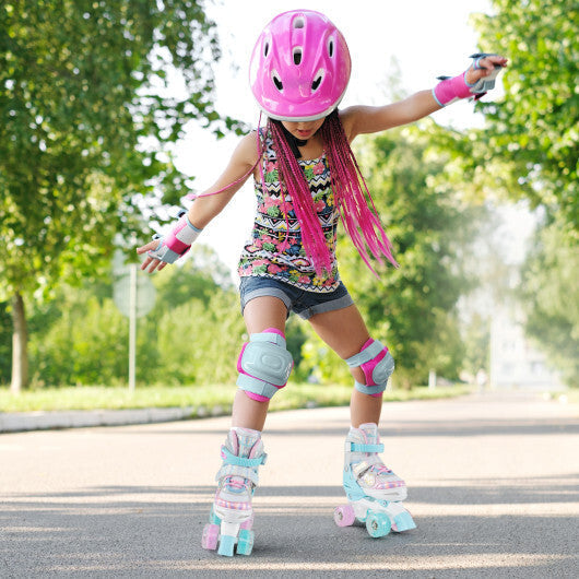 Kids Roller Skates 4 Sizes Adjustable Quad Skates with Light-up Wheels and Safety Protection-Rose Red LuxuryLifeWay Online Store