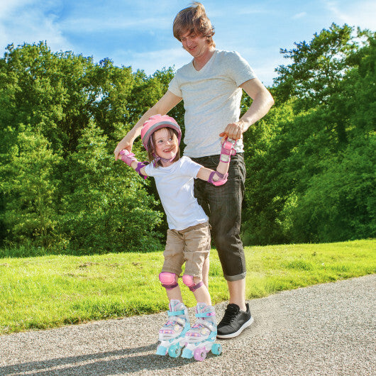 Kids Roller Skates 4 Sizes Adjustable Quad Skates with Light-up Wheels and Safety Protection-Rose Red LuxuryLifeWay Online Store
