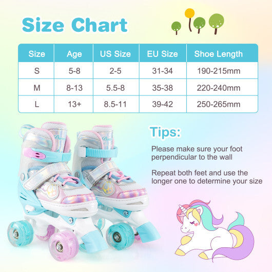 Kids Roller Skates 4 Sizes Adjustable Quad Skates with Light-up Wheels and Safety Protection-Rose Red LuxuryLifeWay Online Store