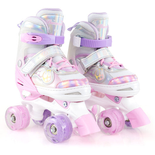 Kids Roller Skates 4 Sizes Adjustable Quad Skates with Light-up Wheels and Safety Protection-Rose Red LuxuryLifeWay Online Store