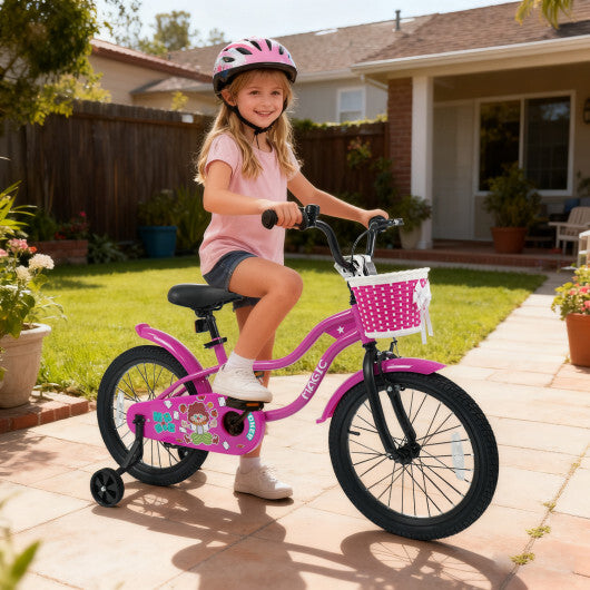 18 Inch Kids Bike with Training Wheels for Aged 3-8 Years Old - Magic Rose - Color: Rose Red - Size: 18 inches LuxuryLifeWay Online Store