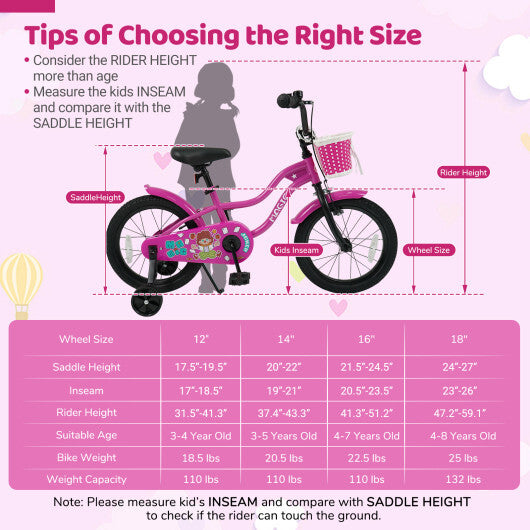 18 Inch Kids Bike with Training Wheels for Aged 3-8 Years Old - Magic Rose - Color: Rose Red - Size: 18 inches LuxuryLifeWay Online Store