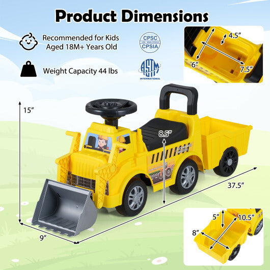 Kids Digger Ride on Truck with Shovel and Under-Seat Compartment LuxuryLifeWay Online Store