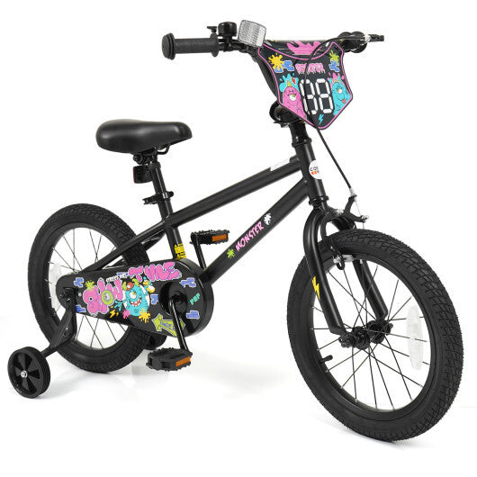 16 Inch Kids Bike with Training Wheels for Ages 4-7 Years Old Black- Street Art Time - Color: Black - Size: 16 inches LuxuryLifeWay Online Store