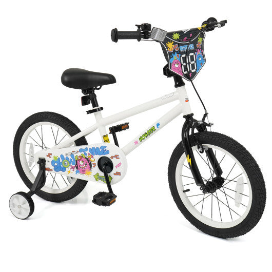 16 Inch Kids Bike with Training Wheels for Ages 4-7 Years Old White- Street Art Time - Color: White - Size: 16 inches LuxuryLifeWay Online Store