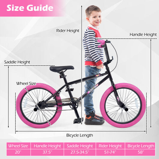 20" Trick Bicycle with 360 Degree Steering and Adjustable Seat for Kids and Teens-Pink - Color: Pink - Size: 20 inches LuxuryLifeWay Online Store