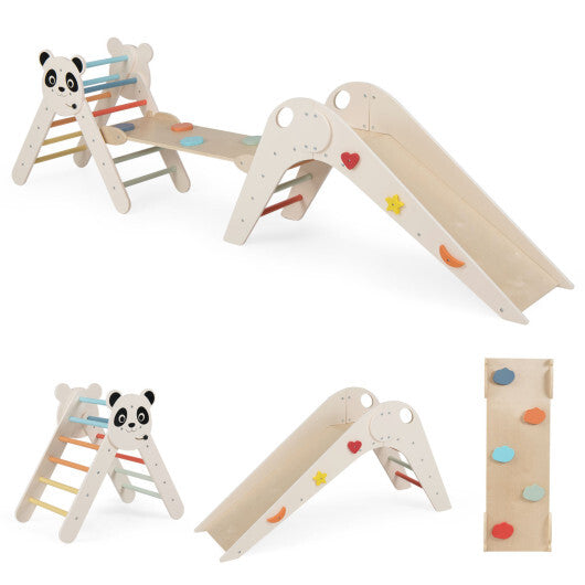 Triangle Set Foldable Kids Climbing Toys Panda-Themed Wood Montessori Climbing Set-Macaron LuxuryLifeWay Online Store