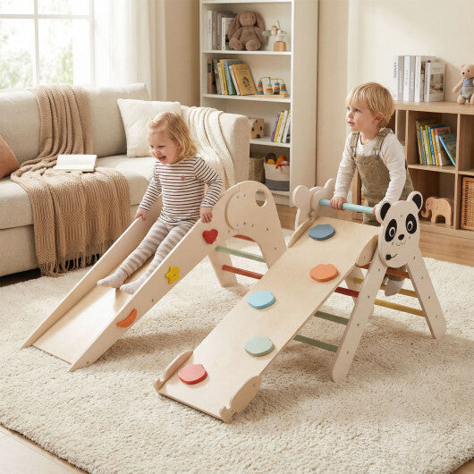 Triangle Set Foldable Kids Climbing Toys Panda-Themed Wood Montessori Climbing Set-Macaron LuxuryLifeWay Online Store