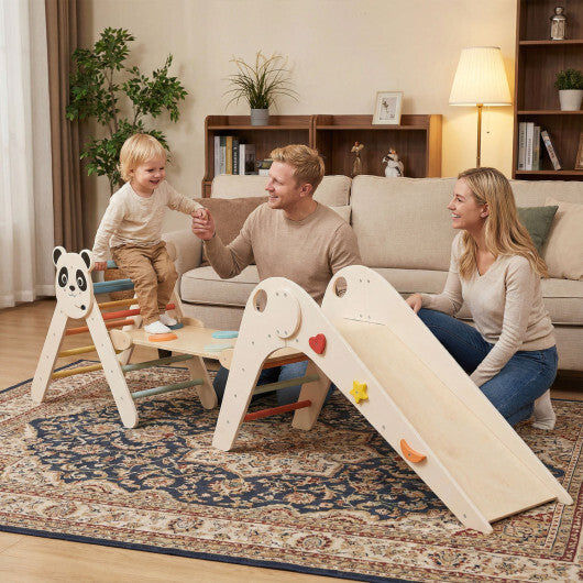 Triangle Set Foldable Kids Climbing Toys Panda-Themed Wood Montessori Climbing Set-Macaron LuxuryLifeWay Online Store