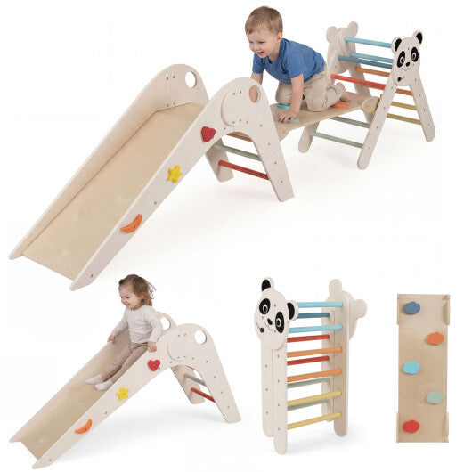 Triangle Set Foldable Kids Climbing Toys Panda-Themed Wood Montessori Climbing Set-Macaron LuxuryLifeWay Online Store
