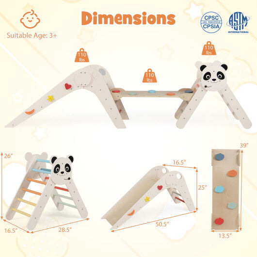 Triangle Set Foldable Kids Climbing Toys Panda-Themed Wood Montessori Climbing Set-Macaron LuxuryLifeWay Online Store