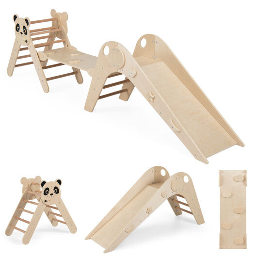 Triangle Set Foldable Kids Climbing Toys Panda-Themed Wood Montessori Climbing Set-Macaron LuxuryLifeWay Online Store