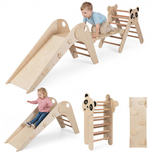 Triangle Set Foldable Kids Climbing Toys Panda-Themed Wood Montessori Climbing Set-Macaron LuxuryLifeWay Online Store