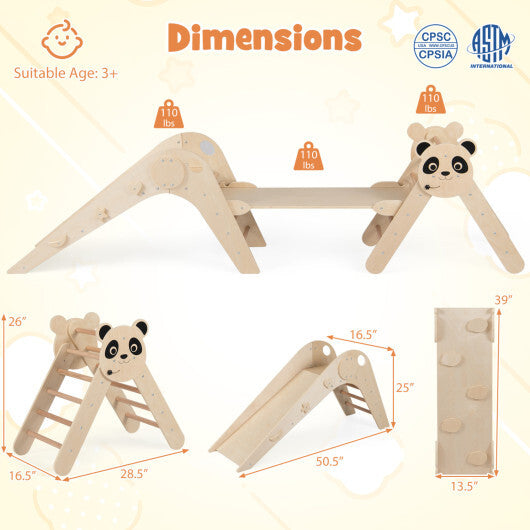 Triangle Set Foldable Kids Climbing Toys Panda-Themed Wood Montessori Climbing Set-Macaron LuxuryLifeWay Online Store