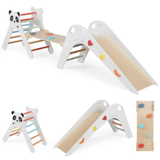 Triangle Set Foldable Kids Climbing Toys Panda-Themed Wood Montessori Climbing Set-Macaron LuxuryLifeWay Online Store