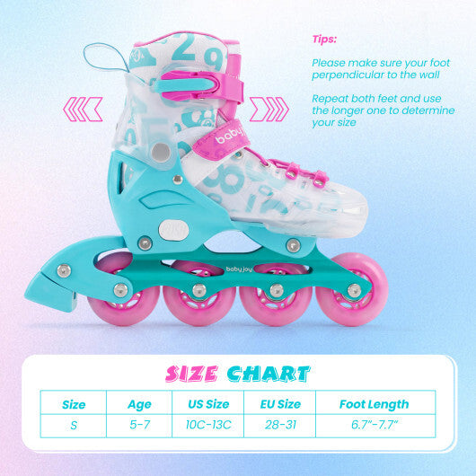 4-Size Adjustable Kids Inline Skates for Beginners Ages 5-7-Blue and Pink LuxuryLifeWay Online Store